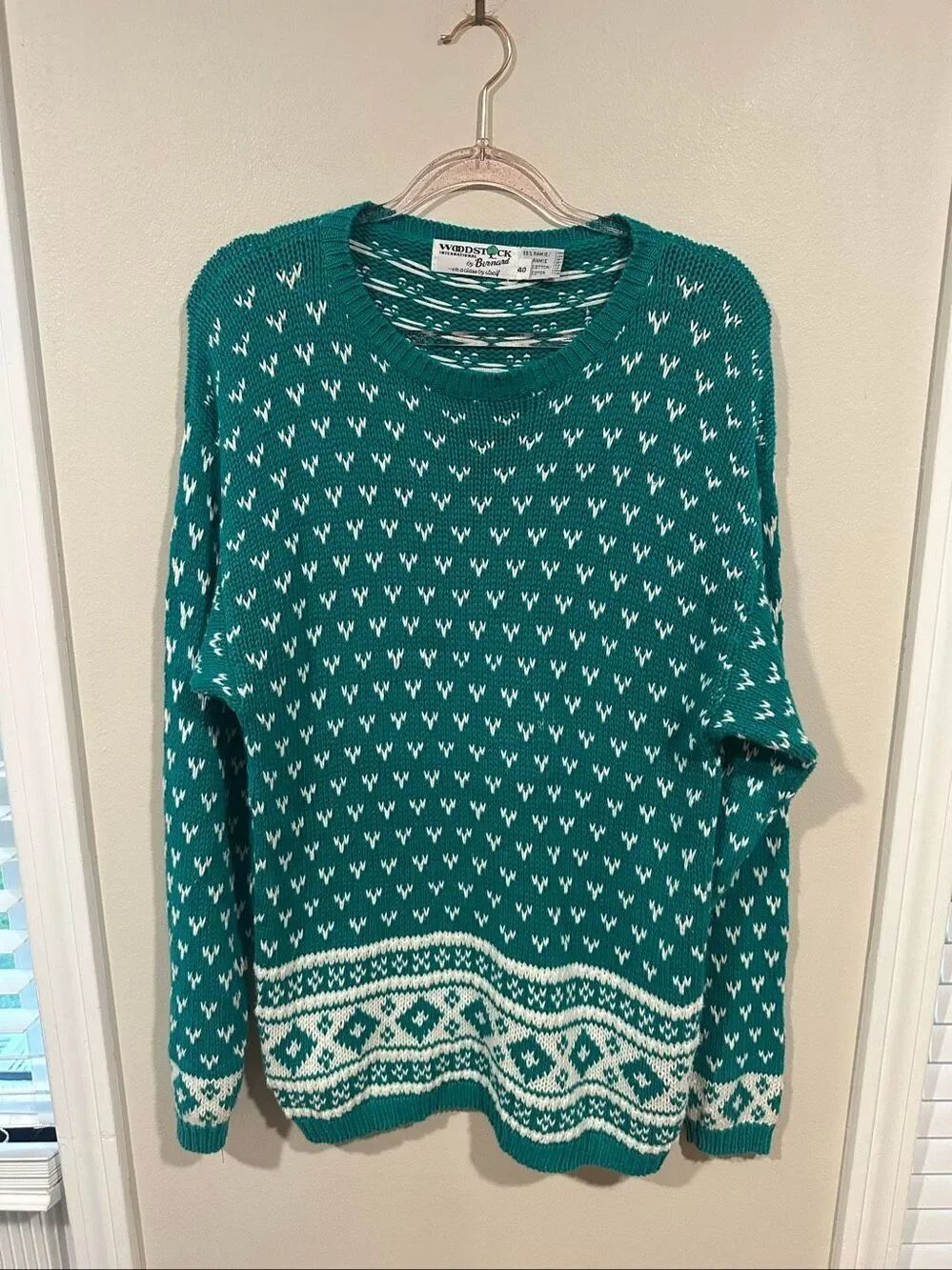 Vintage Woodstock International By Bernard Teal Knit Sweater Size 40/XL
